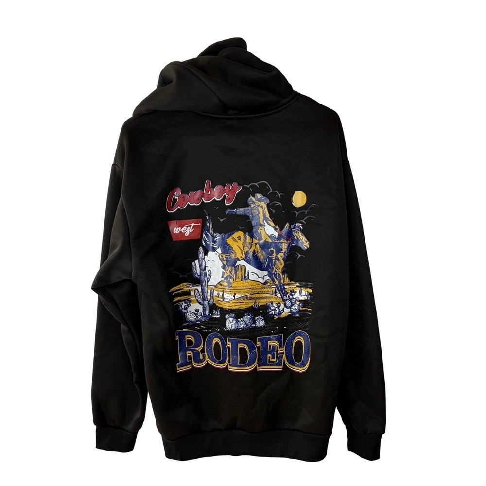 Cowboy West Rodeo Quarter Zip Hoodie Black Graphic Western Sweatshirt Small